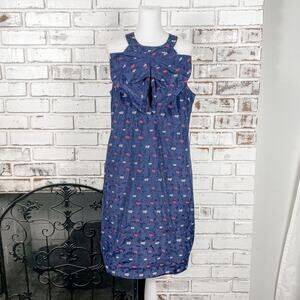 Banana Republic Navy with Floral Fancy Bow Sleeveless Midi Mini Dress 12